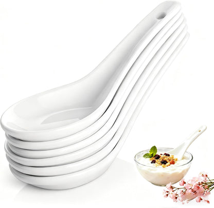 Soup Spoons Set of 6, Asian Ceramic Soup Spoons 5.3" Ramen Spoons