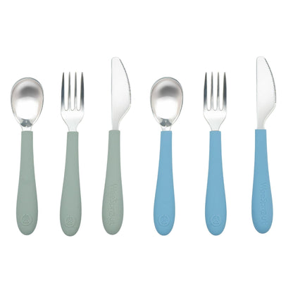 WeeSprout Toddler Utensils, 3 Forks & 3 Spoons, 18/8 Stainless Steel & Food Grade Silicone, Thick Easy-Grip Handles, Perfect Length For New Self Feeders, Gentle On Gums & Teeth, Dishwasher Safe