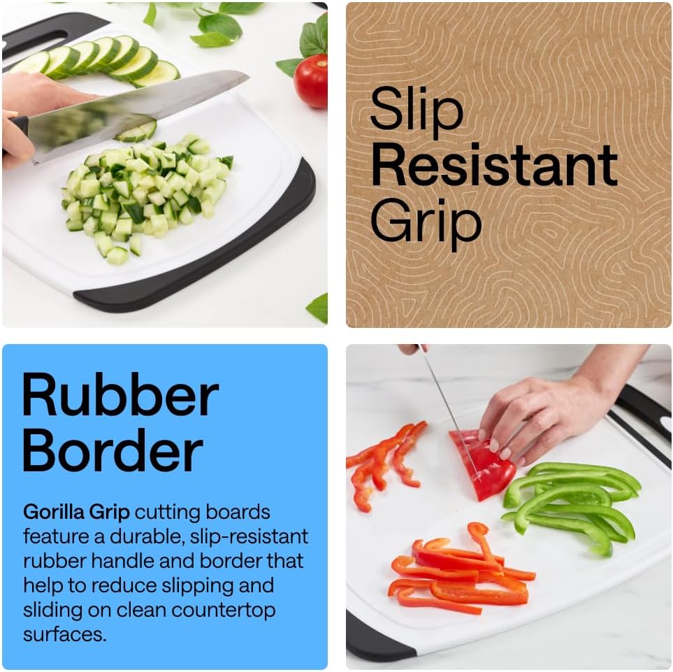 GORILLA GRIP BPA-Free Reversible Kitchen Cutting Board, Set of 3, Black