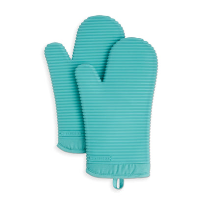 KITCHENAID Ribbed Soft Silicone Oven Mitt 2-Pack Set, 7.5"x13", Milkshake Tan