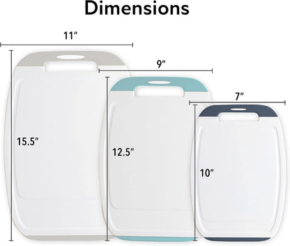 Neoflam Microban Protection Cutting Board 3 Piece Set, Stain & Odor/BPA Free, Reversable Board, Upgraded Larger Juice Groove, Non-Slip EZ Grip Handle, Dishwasher Safe,Grey