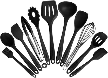 Kitchen Utensil Set - 11 Cooking Utensils - Colorful Silicone Kitchen Utensils - Nonstick Cookware with Spatula Set - Colored Best Kitchen Tools Kitchen Gadgets (Khaki)