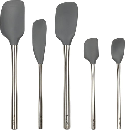 Tovolo Flex Core 5 Piece Silicone Spatula Set Heat Resistant All Silicone Utensils Include Non Stick Spatula Spoonula Jar Scraper, Dishwasher Safe BPA Free Spatulas for Baking Mixing, Pesto Green