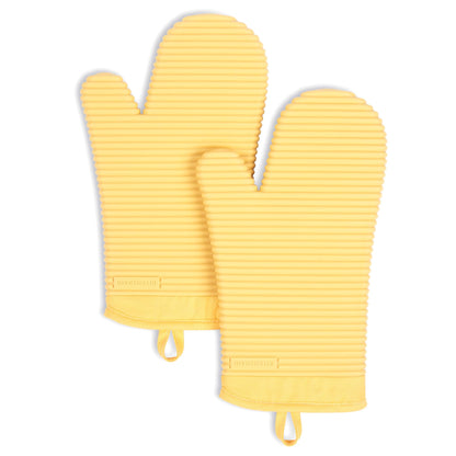 KITCHENAID Ribbed Soft Silicone Oven Mitt 2-Pack Set, 7.5"x13", Milkshake Tan