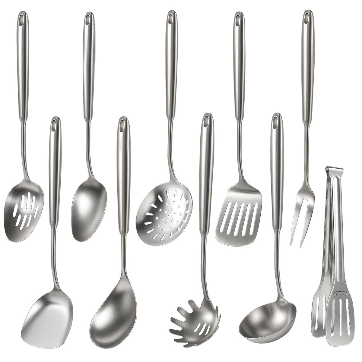 Newness 10 Pcs Cooking Utensils Set,18/8 304 Stainless Steel Kitchen Utensils Set, Metal Kitchen Accessories, Include Soup Ladle, Slotted Skimmer Spoon, Spaghetti Spoon, Spatula, Tongs,Dishwasher Safe