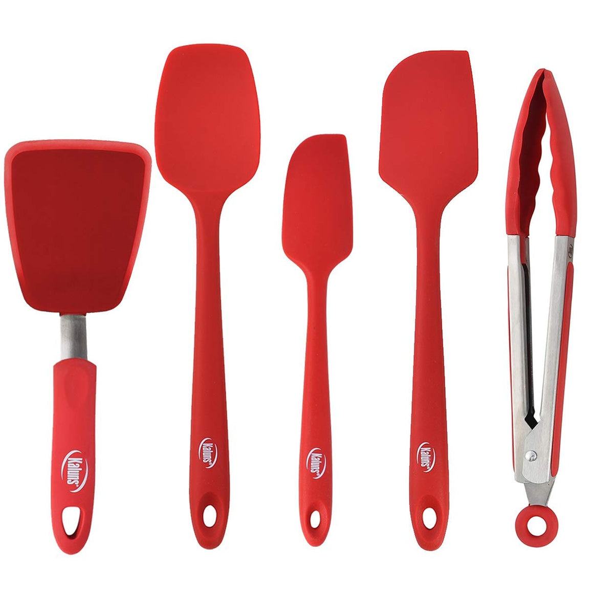 Kaluns Silicone Spatula Set, 4 Rubber Spatulas 600°F Heat Resistant, Nonstick Seamless Design with Stainless Steel Core, Dishwasher Safe, BPA free, Bonus Tongs Included
