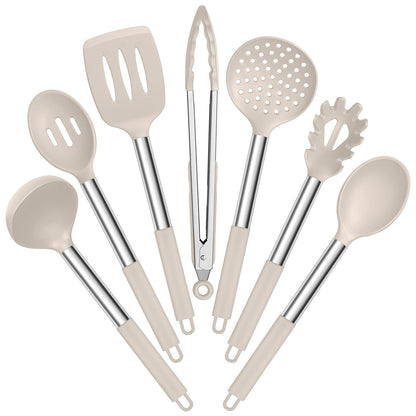 E-far Silicone Cooking Utensils Set, 7-Piece Black Kitchen Utensils Set