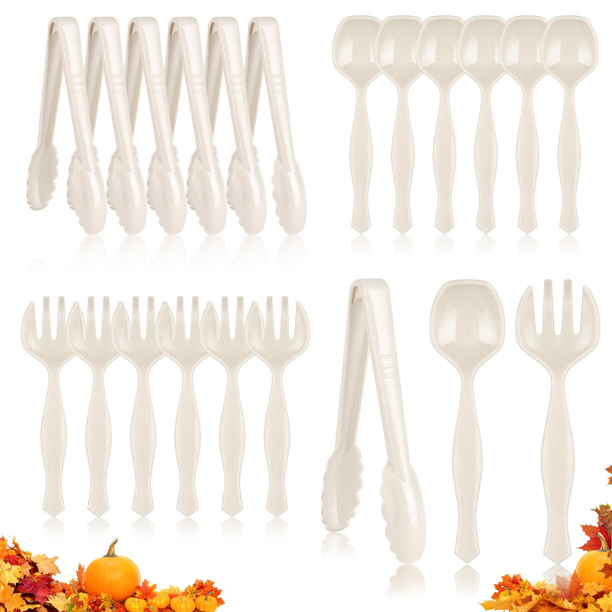 Mwellewm Plastic Serving Utensils Set, Disposable Tongs Spoons for Buffet
