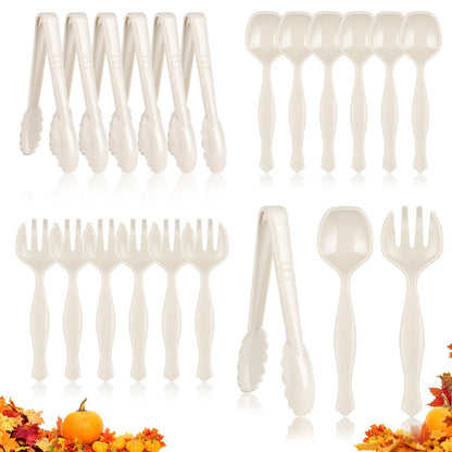 Mwellewm Plastic Serving Utensils Set, Disposable Tongs Spoons for Buffet