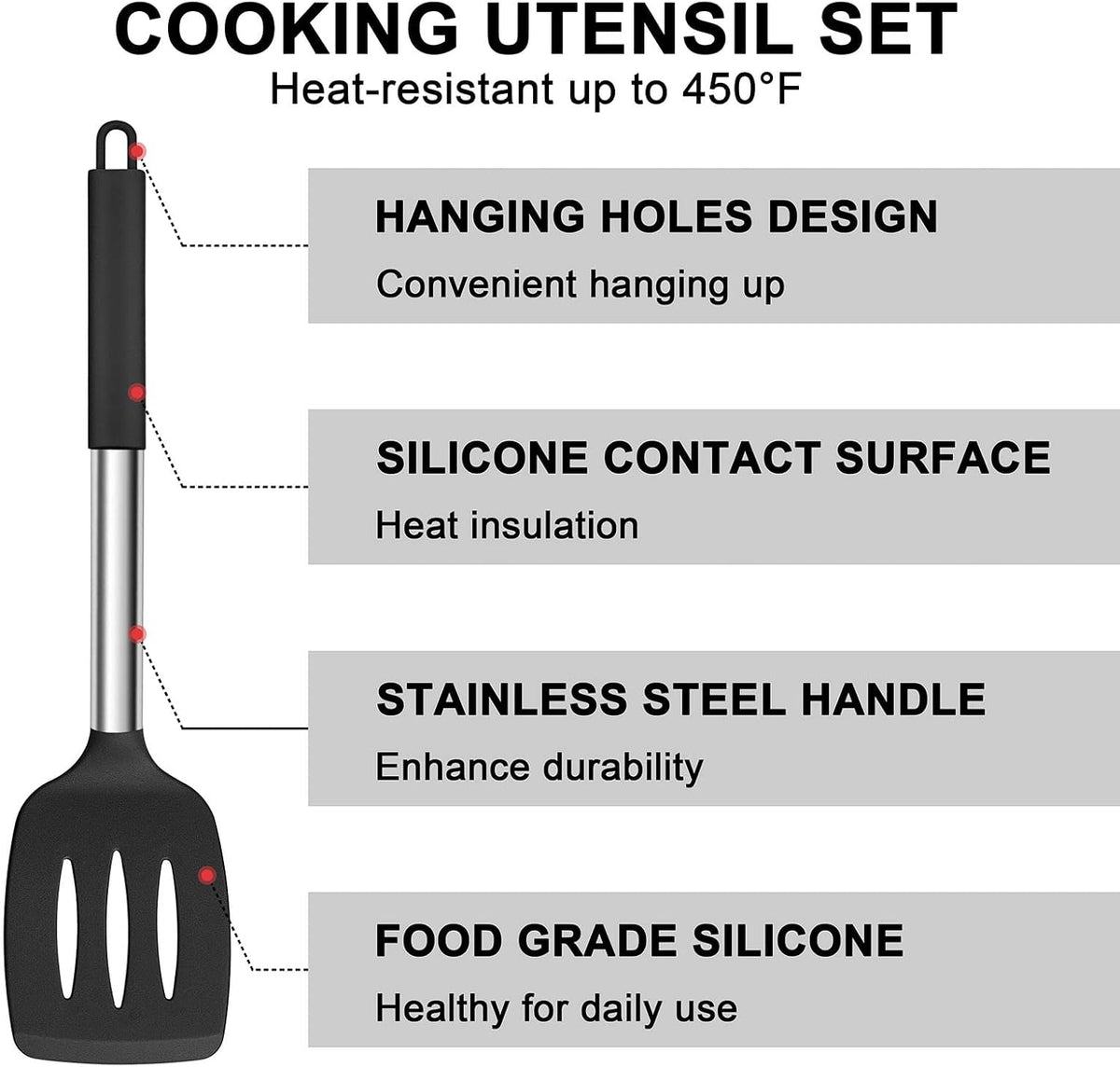 E-far Silicone Cooking Utensils Set, 7-Piece Black Kitchen Utensils Set