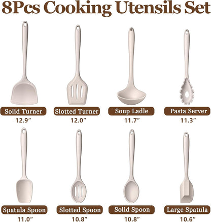 LIANYU Non-Toxic Kitchen Cooking Utensils Set, 8Pcs Khaki Silicone Utensils