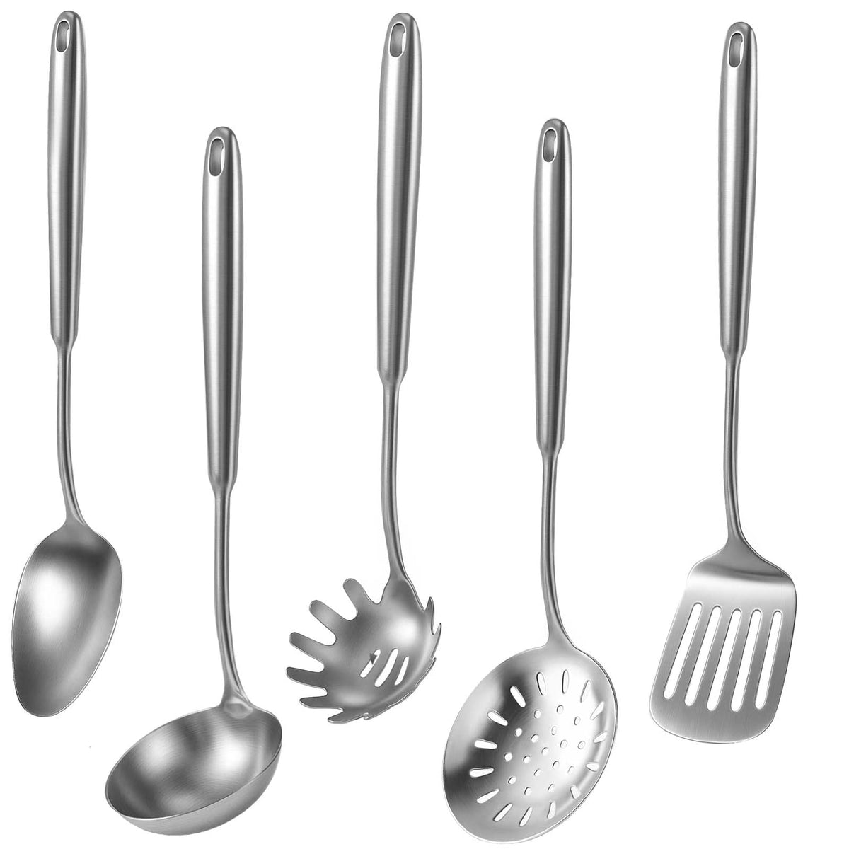 Newness 10 Pcs Cooking Utensils Set,18/8 304 Stainless Steel Kitchen Utensils Set, Metal Kitchen Accessories, Include Soup Ladle, Slotted Skimmer Spoon, Spaghetti Spoon, Spatula, Tongs,Dishwasher Safe