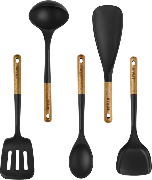 Staub 5-Pc Cooking Utensil Set, Non-Stick Silicone, Black