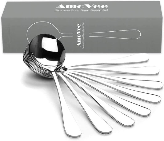 Soup Spoons, Wholesale Spoons Silverware, Round Stainless Steel Spoon Set of 8
