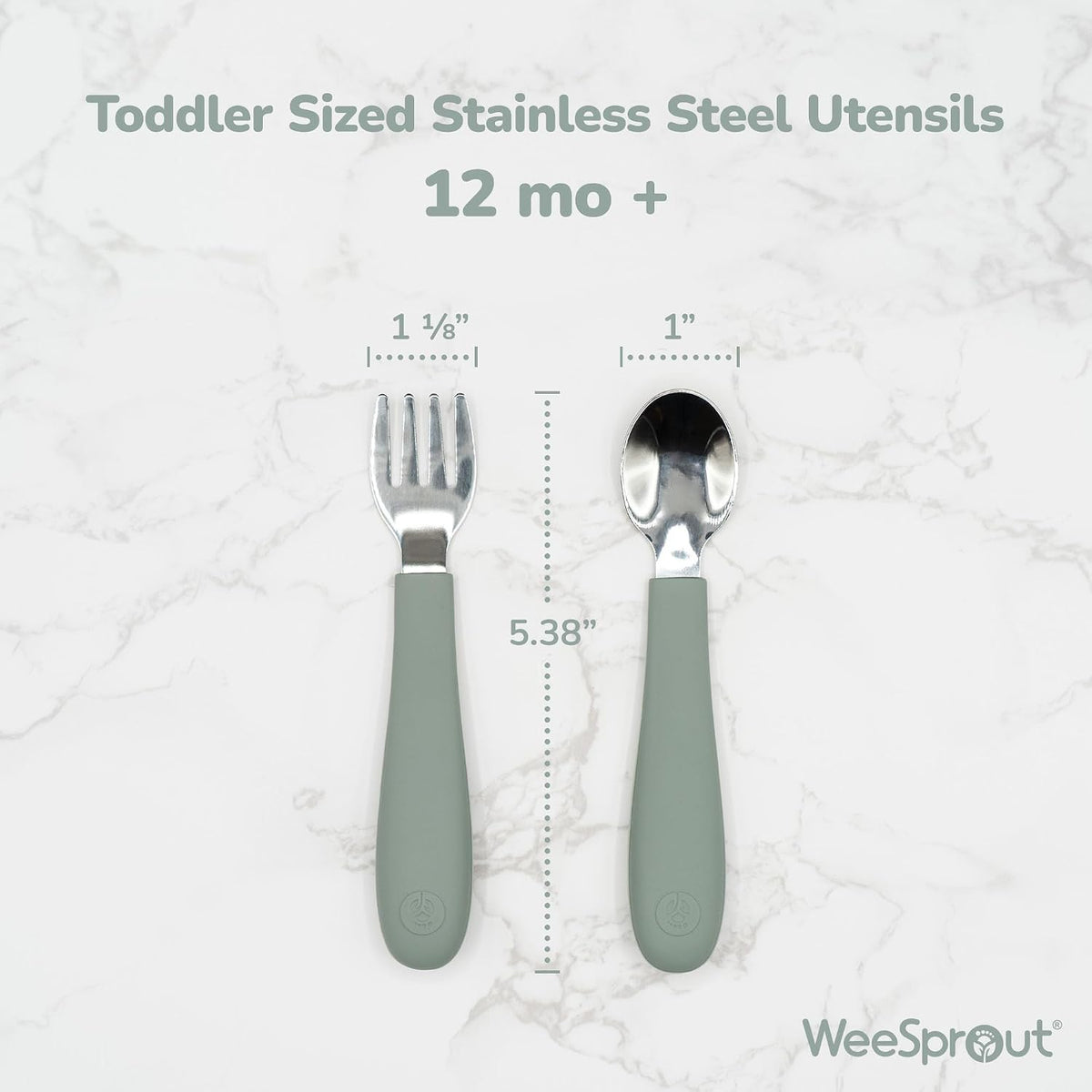 WeeSprout Toddler Utensils, 3 Forks & 3 Spoons, 18/8 Stainless Steel & Food Grade Silicone, Thick Easy-Grip Handles, Perfect Length For New Self Feeders, Gentle On Gums & Teeth, Dishwasher Safe