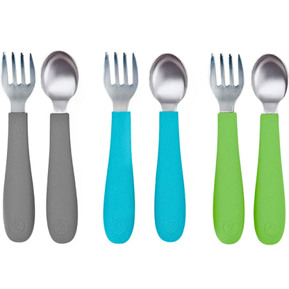 WeeSprout Toddler Utensils, 3 Forks & 3 Spoons, 18/8 Stainless Steel & Food Grade Silicone, Thick Easy-Grip Handles, Perfect Length For New Self Feeders, Gentle On Gums & Teeth, Dishwasher Safe