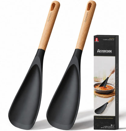 Astercook Cooking Spoon, 2 Pack, Nonstick Safe Silicone Spatula