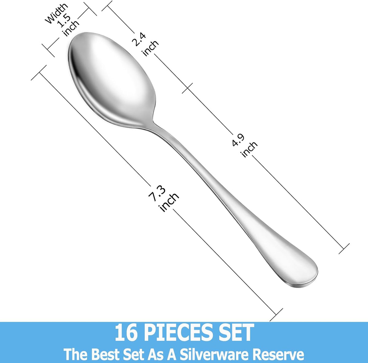 MUTNITT Dinner Spoon Set,16 Pcs 7.3" Tablespoons,Premium Food Grade Stainless Steel Spoons,Durable Metal Spoon,Tablespoon,Silverware Spoons Only,Mirror Finish & Dishwasher Safe,Use for Home,Restaurant