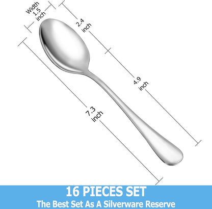 MUTNITT Dinner Spoon Set,16 Pcs 7.3" Tablespoons,Premium Food Grade Stainless Steel Spoons,Durable Metal Spoon,Tablespoon,Silverware Spoons Only,Mirror Finish & Dishwasher Safe,Use for Home,Restaurant