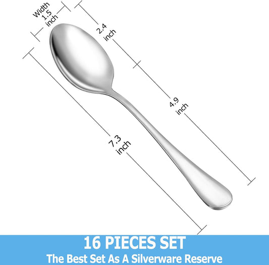 MUTNITT Dinner Spoon Set,16 Pcs 7.3" Tablespoons,Premium Food Grade Stainless Steel Spoons,Durable Metal Spoon,Tablespoon,Silverware Spoons Only,Mirror Finish & Dishwasher Safe,Use for Home,Restaurant