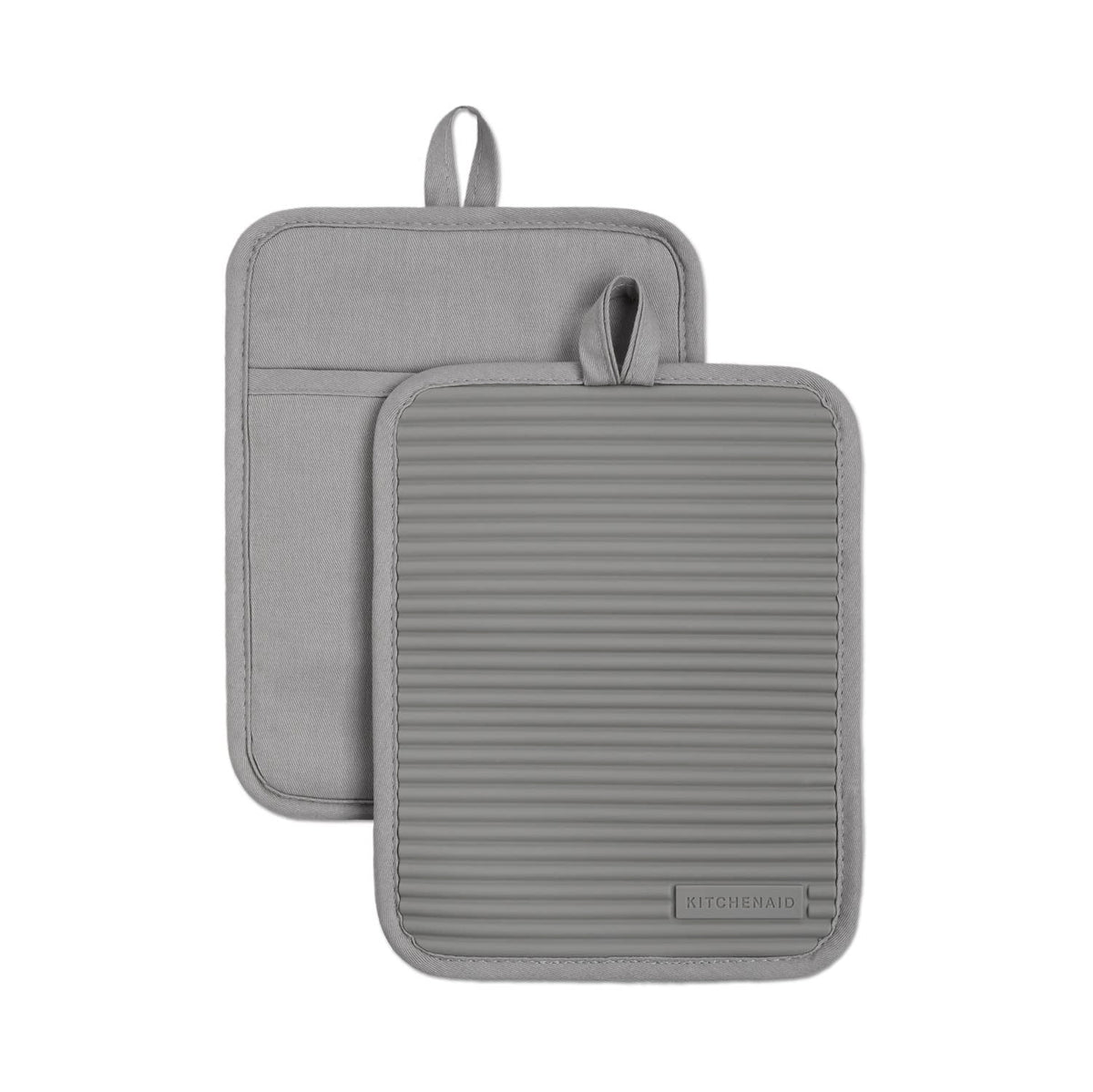 KitchenAid Ribbed Soft Silicone Pot Holder 2-Pack Set, Milkshake Tan, 7"x9"