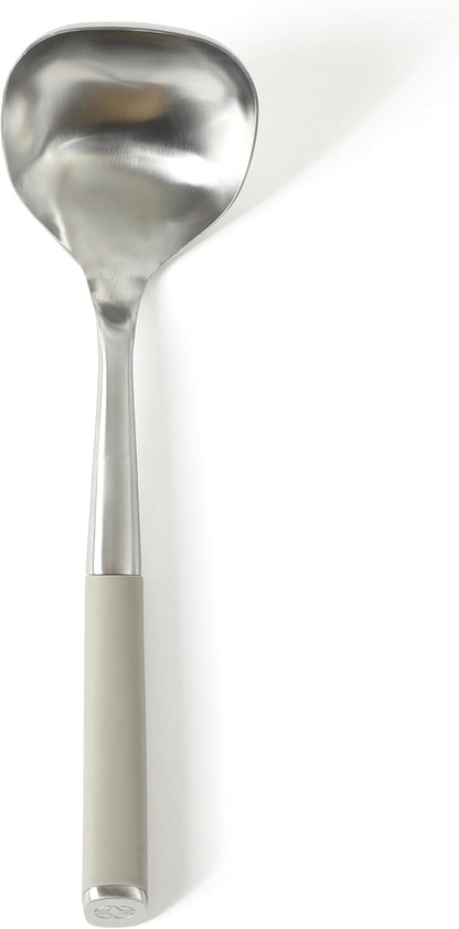Calphalon Edge 6-Piece Stainless Steel and Silicone Kitchen Tool Set, Kitchen Utensil Set, Scraper, Skimmer, Spoon, Ladle, Turner, Pasta Server, Heat Resistant Nonstick Safe Cooking Utensils (Taupe)