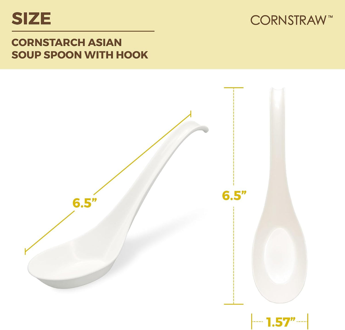 Disposable PLA Cornstarch Asian Soup Spoons with Hook Plastic-Free,600 Pack