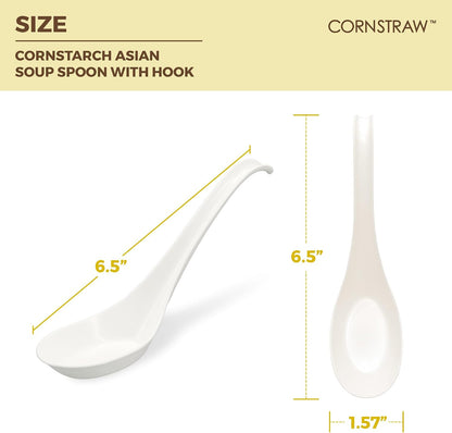 Disposable PLA Cornstarch Asian Soup Spoons with Hook Plastic-Free,600 Pack