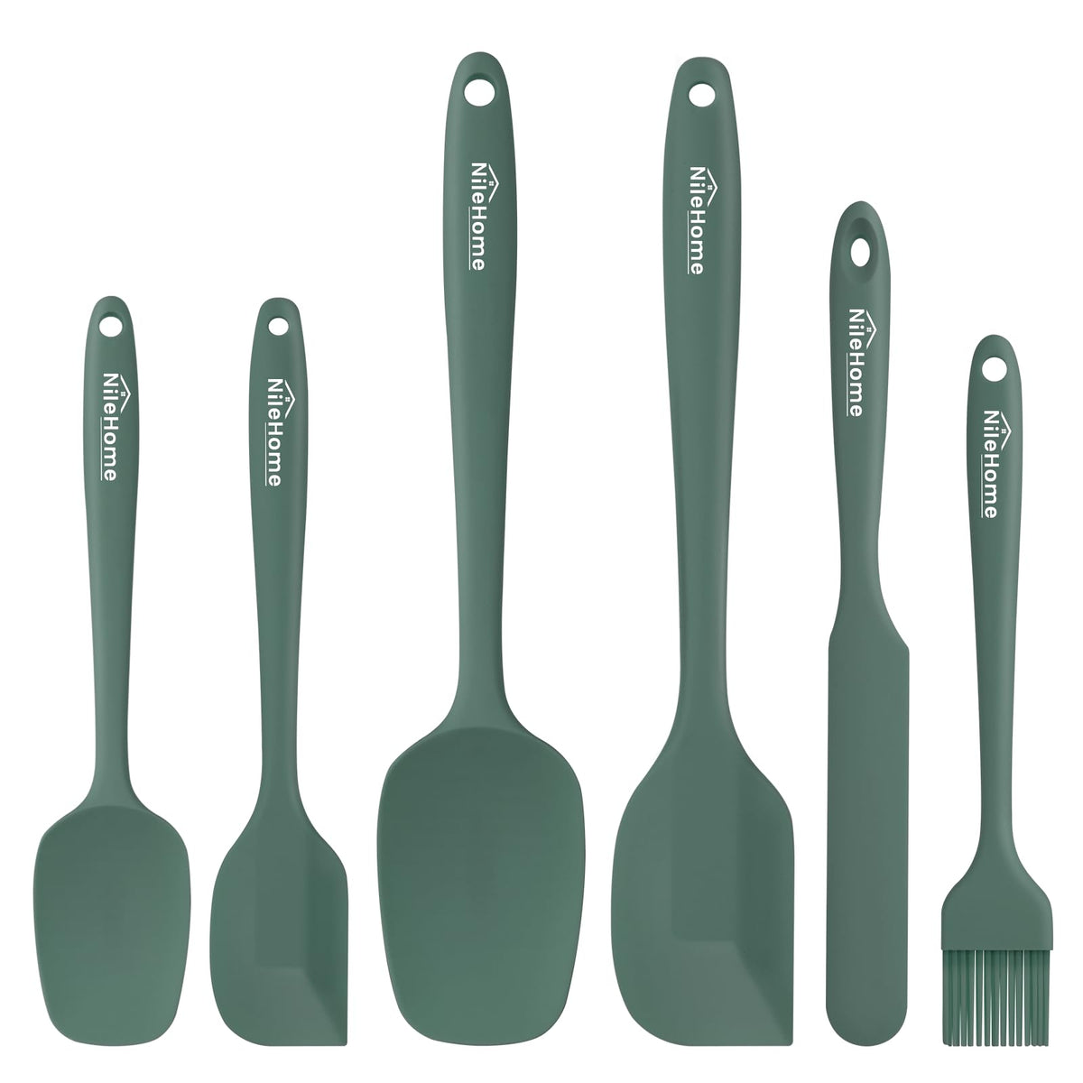 NileHome 6 Pieces Silicone Spatula Set with Silicone Brush,Mixing-Black