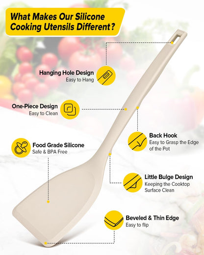 BUNDLEPRO Silicone Cooking Utensils Set, 4 Pcs Spatula and Spoon Set, Khaki
