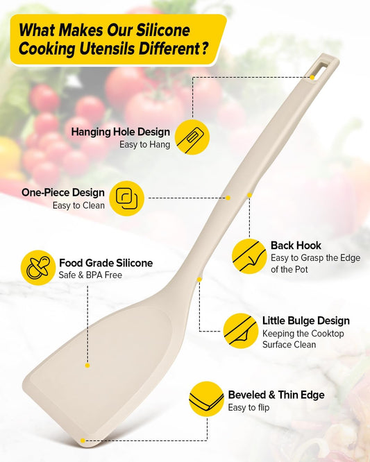 BUNDLEPRO Silicone Cooking Utensils Set, 4 Pcs Spatula and Spoon Set, Khaki