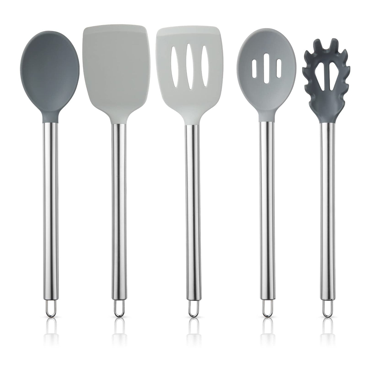 COOK WITH COLOR Silicone Cooking Utensils, Kitchen Utensil Set, Easy to Clean Silicone Kitchen Utensils, Cooking Utensils for Nonstick Cookware, Kitchen Gadgets Set, 10 Pieces, Grey Ombre