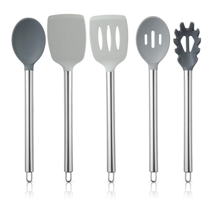 COOK WITH COLOR Silicone Cooking Utensils, Kitchen Utensil Set, Easy to Clean Silicone Kitchen Utensils, Cooking Utensils for Nonstick Cookware, Kitchen Gadgets Set, 10 Pieces, Grey Ombre