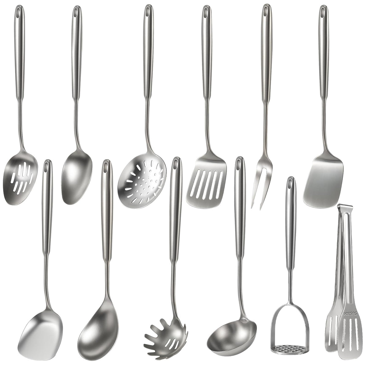Newness 10 Pcs Cooking Utensils Set,18/8 304 Stainless Steel Kitchen Utensils Set, Metal Kitchen Accessories, Include Soup Ladle, Slotted Skimmer Spoon, Spaghetti Spoon, Spatula, Tongs,Dishwasher Safe