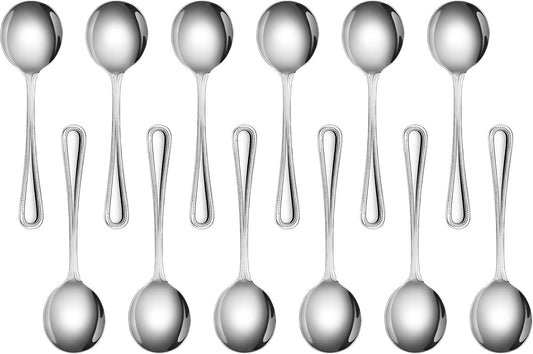 New Star Foodservice Bead Pattern 18/0 Stainless Steel Bouillon Spoon, 6.3-Inch, Set of 12, Commercial Grade