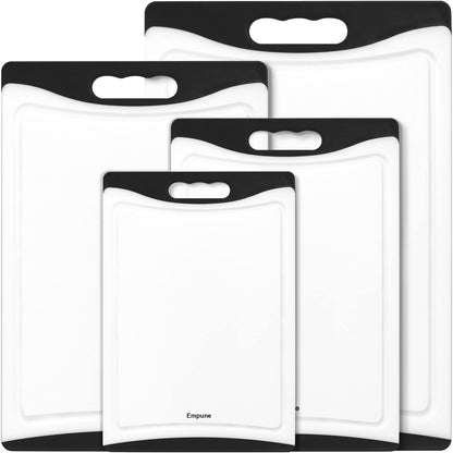 Empune BPA-Free Plastic Cutting Board for Kitchen with Juice Grooves, Extra Large Dishwasher Safe Cutting Boards Set of 4 with Handles, Thick Non-Slip Chopping Board for Meat, Fruit and Chicken, Black