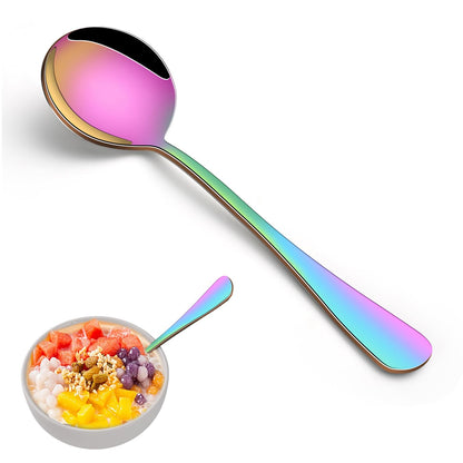 Round Soup Spoons Set of 8, 7.4 Inch Classic Metal Kitchen Silverware Spoons, Mirror Polished Stainless Steel Spoons for Cereal, Dessert