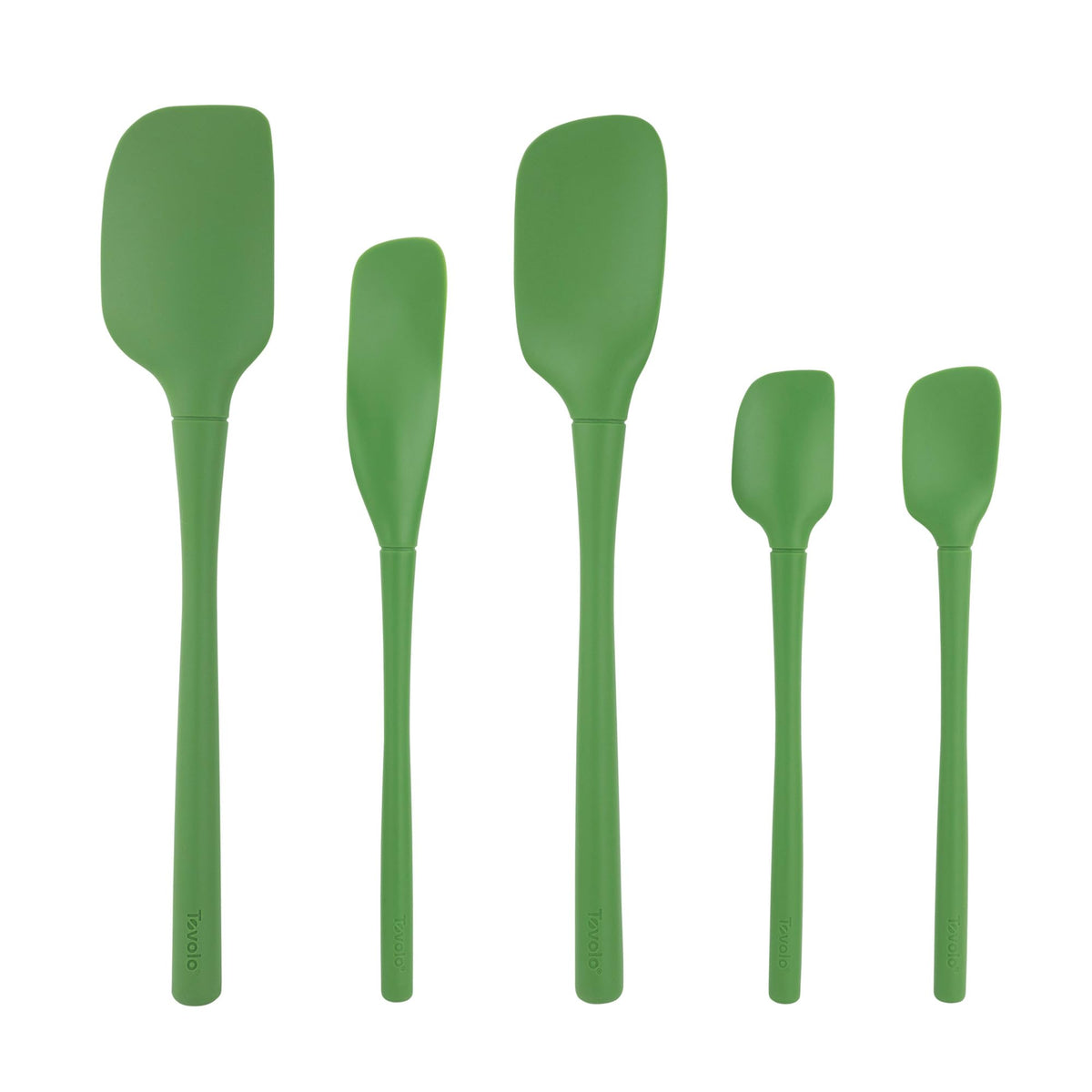 Tovolo Flex Core 5 Piece Silicone Spatula Set Heat Resistant All Silicone Utensils Include Non Stick Spatula Spoonula Jar Scraper, Dishwasher Safe BPA Free Spatulas for Baking Mixing, Pesto Green