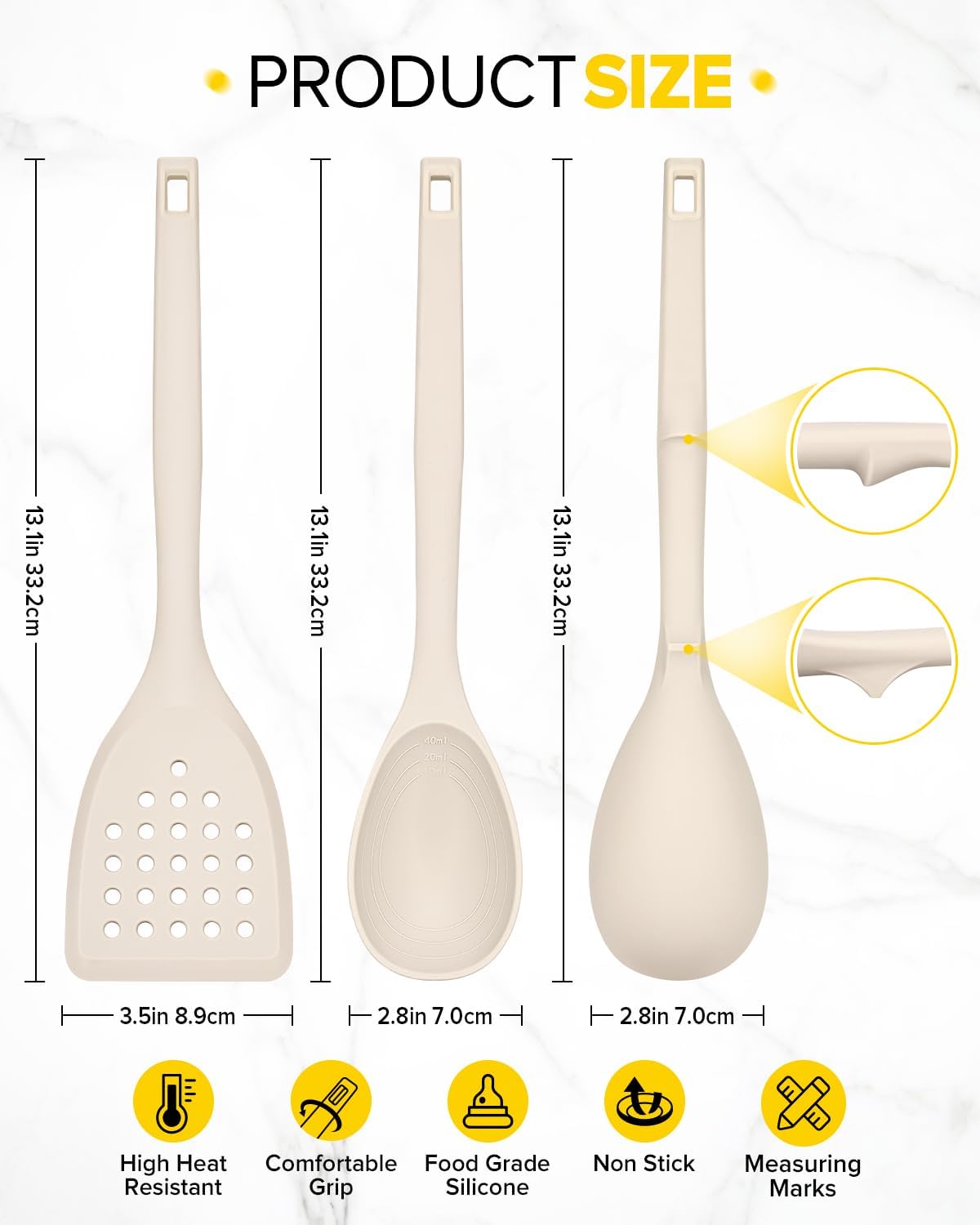 BUNDLEPRO Silicone Cooking Utensils Set, 4 Pcs Spatula and Spoon Set, Khaki