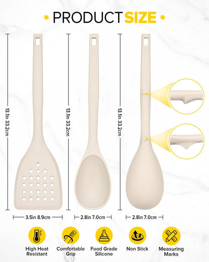 BUNDLEPRO Silicone Cooking Utensils Set, 4 Pcs Spatula and Spoon Set, Khaki