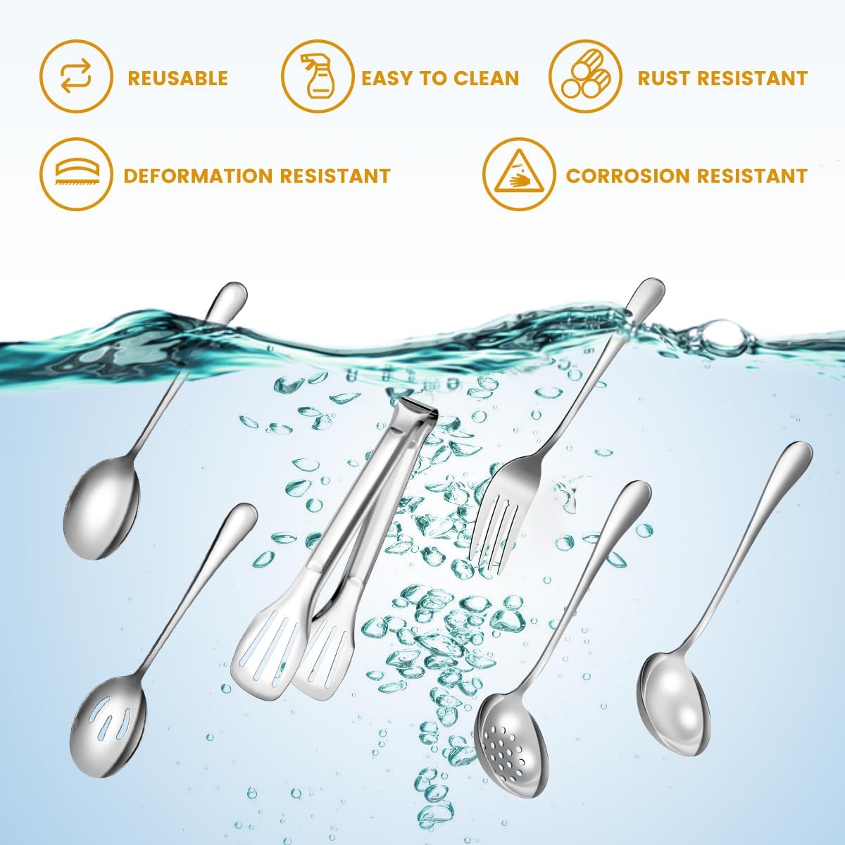 Serving Utensils Set for Partie, Silver Stainless Steel Metal Serveware Large Serving Spoons, Slotted Spoons, Forks, Tongs, Soup and Skimmer Spoon, Cake Server for Buffet, Catering, Entertaining 15pcs