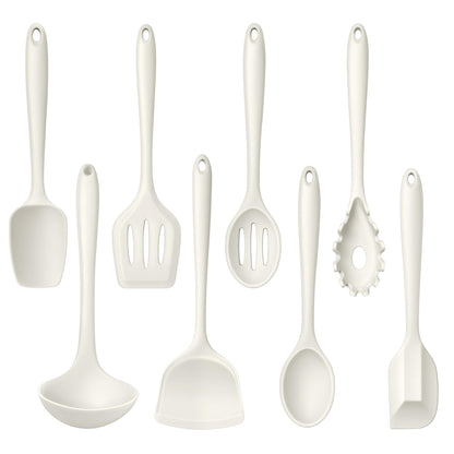 LIANYU Non-Toxic Kitchen Cooking Utensils Set, 8Pcs Khaki Silicone Utensils