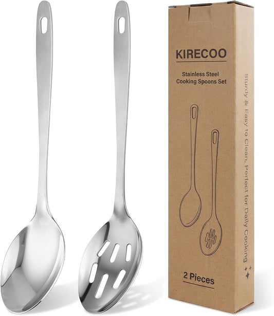 Kirecoo 2PCS Stainless Steel Serving Spoons Set, Solid & Slotted