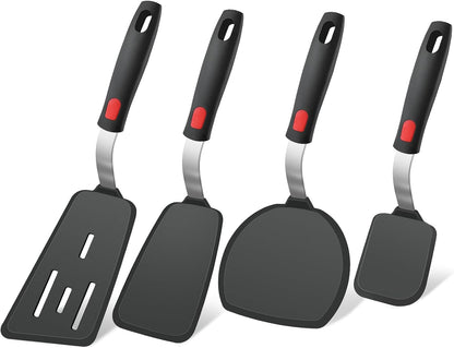 4Pcs Silicone Spatula Turner Set, Heat Resistant Silicone Spatula for Nonstick Cookware, BPA Free Kitchen Spatula Cooking Utensils Set, Flexible Spatula Turner for Flipping Eggs, Burger, Fish, Pancake