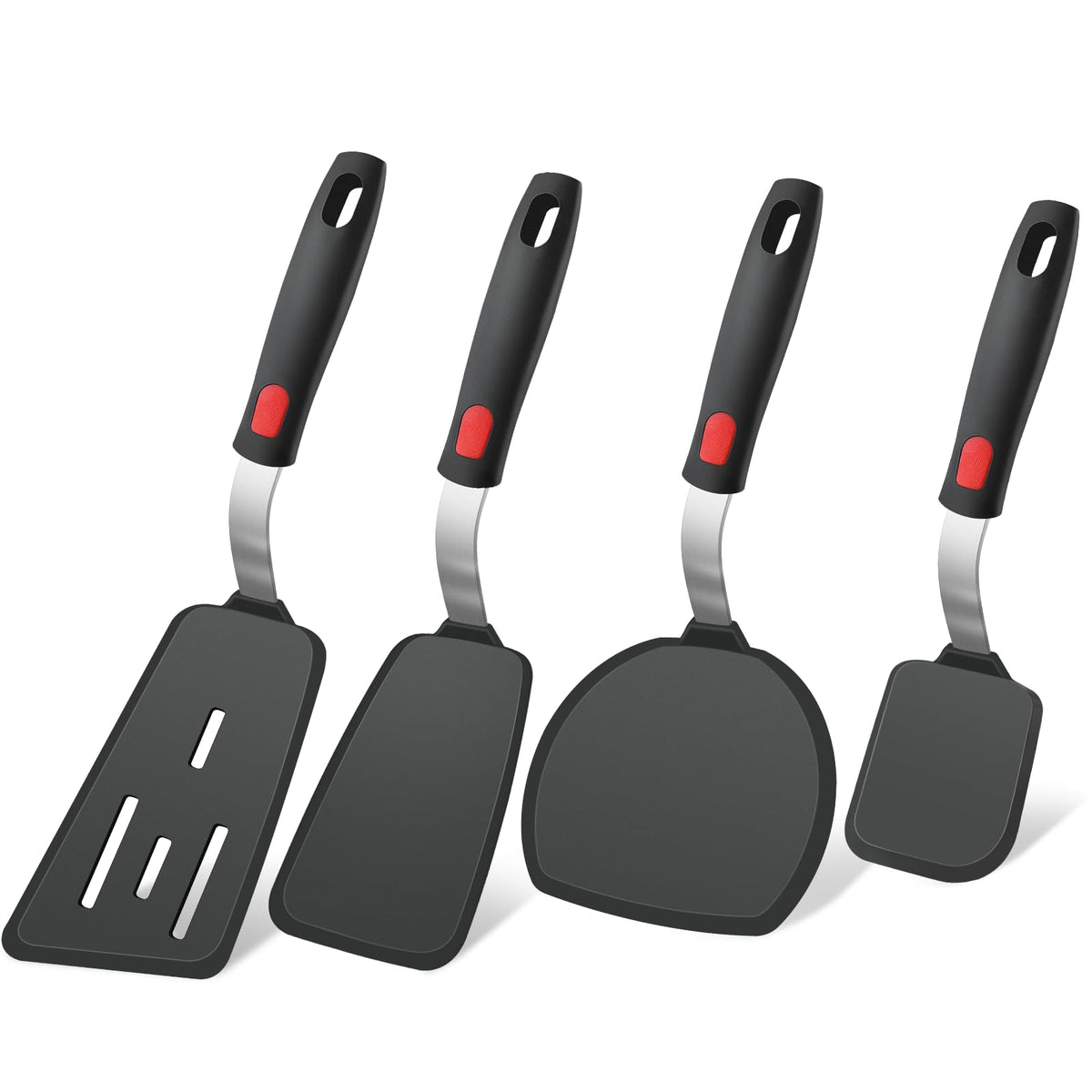 4Pcs Silicone Spatula Turner Set, Heat Resistant Silicone Spatula for Nonstick Cookware, BPA Free Kitchen Spatula Cooking Utensils Set, Flexible Spatula Turner for Flipping Eggs, Burger, Fish, Pancake