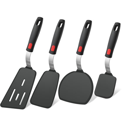 4Pcs Silicone Spatula Turner Set, Heat Resistant Silicone Spatula for Nonstick Cookware, BPA Free Kitchen Spatula Cooking Utensils Set, Flexible Spatula Turner for Flipping Eggs, Burger, Fish, Pancake