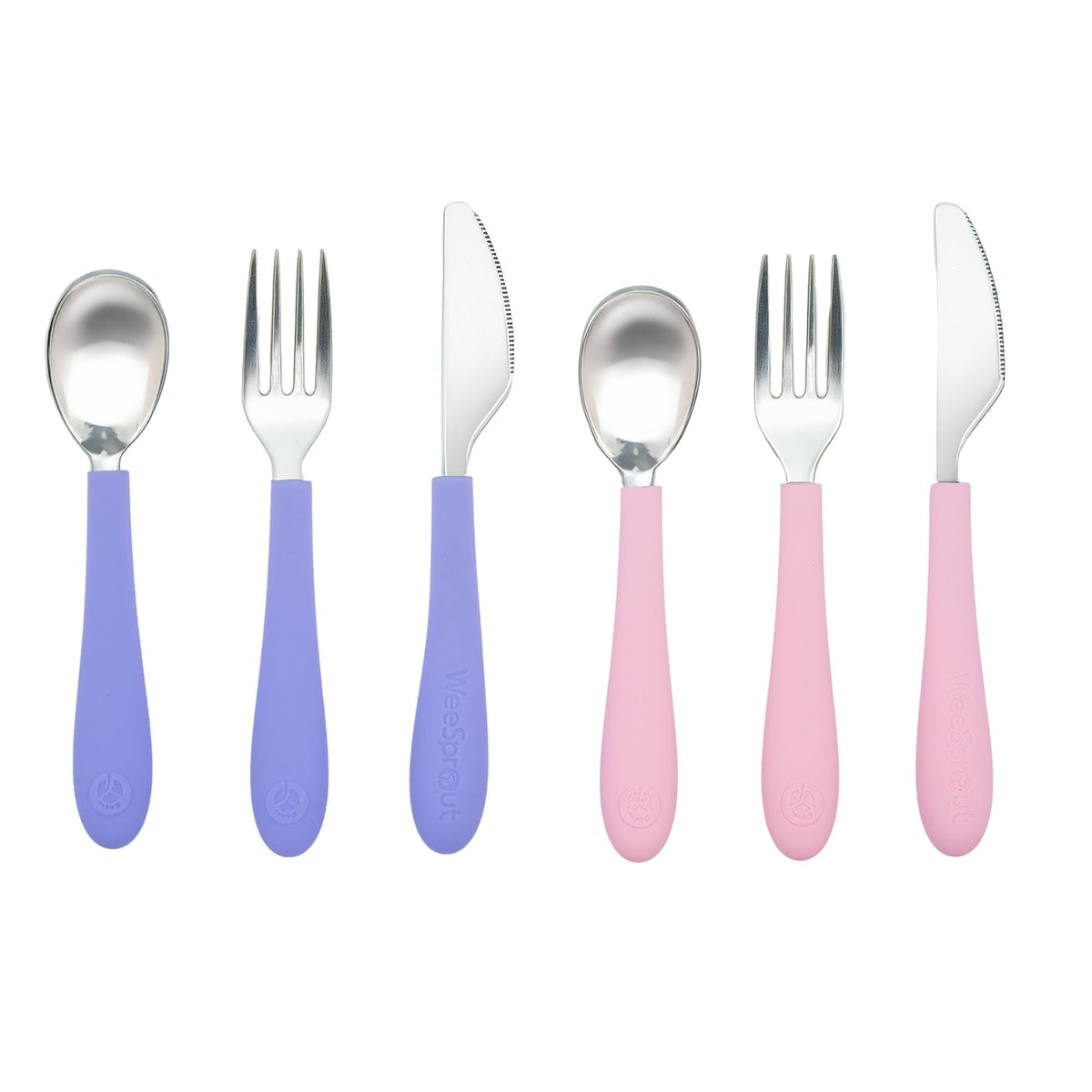 WeeSprout Toddler Utensils, 3 Forks & 3 Spoons, 18/8 Stainless Steel & Food Grade Silicone, Thick Easy-Grip Handles, Perfect Length For New Self Feeders, Gentle On Gums & Teeth, Dishwasher Safe