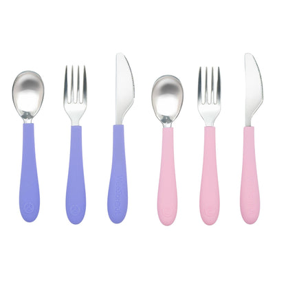 WeeSprout Toddler Utensils, 3 Forks & 3 Spoons, 18/8 Stainless Steel & Food Grade Silicone, Thick Easy-Grip Handles, Perfect Length For New Self Feeders, Gentle On Gums & Teeth, Dishwasher Safe