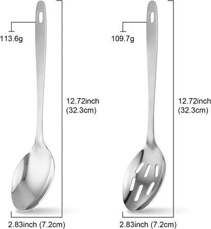 Kirecoo 2PCS Stainless Steel Serving Spoons Set, Solid & Slotted