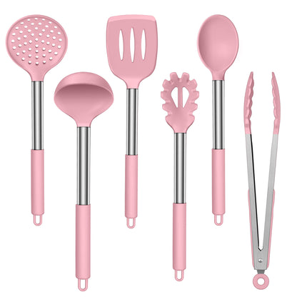 LIANYU Silicone Kitchen Utensils, 6 Pcs Cooking Utensils Spatula Set, Blue